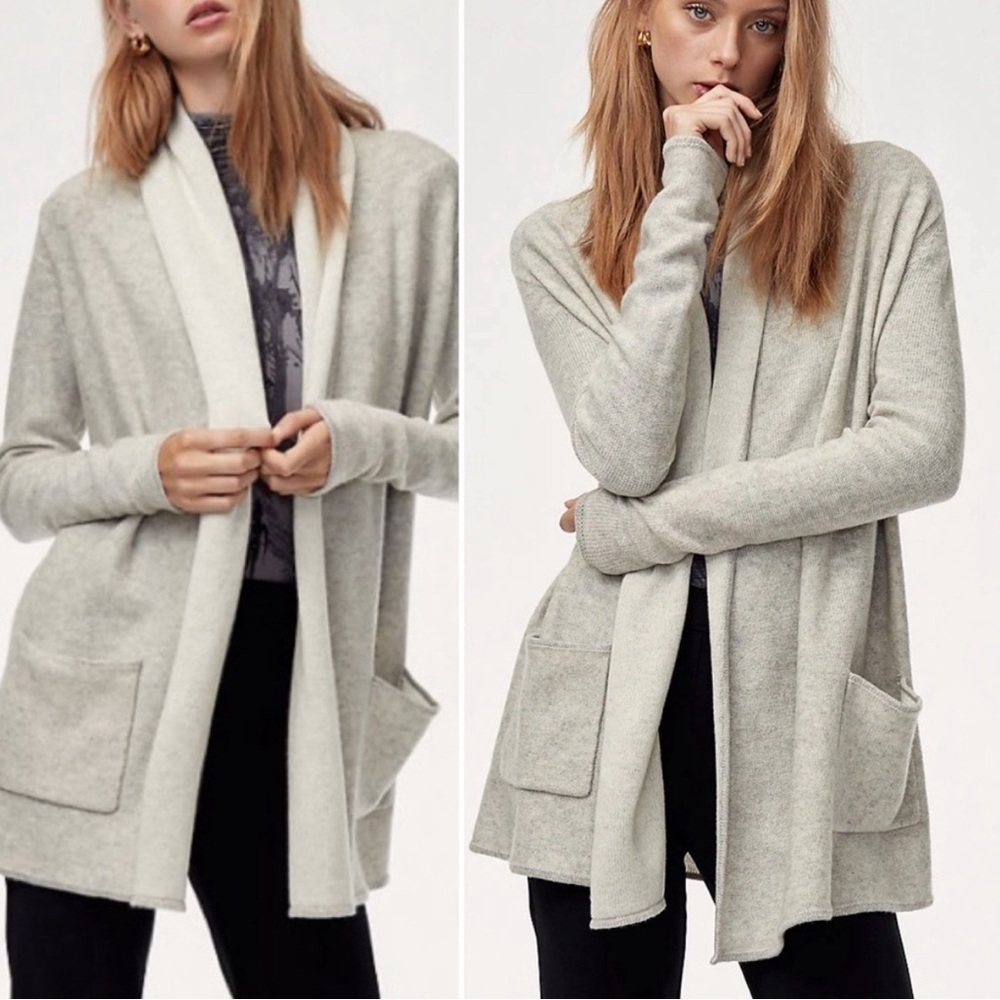 Aritzia Babaton Wool Cashmere Beekman Brennan Light Gray Sweater Cardigan Large